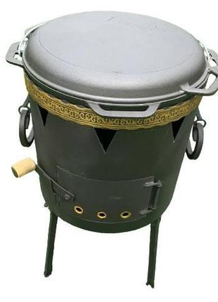 Комплект котел чавунний з кришкою-гриль та пічкою без димоходу brizoll 12 л (1674122821)