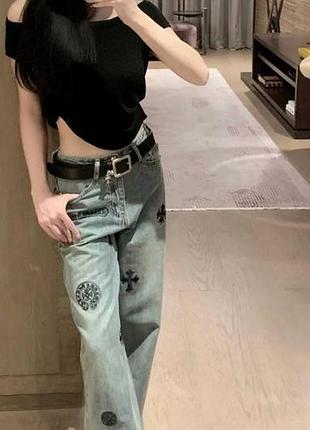 Джинсы chrome hearts женские со стразами