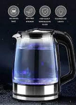 Електричний скляний чайник raf r.7842 на 2.2 л з підсвіткою 2000 Вт кухонний прилад&nbsp;для кип'ятіння води