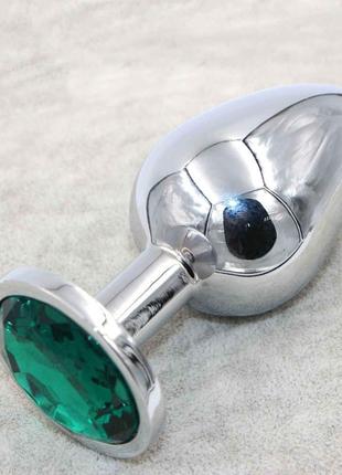 Велика інтимна анальна іграшка з неіржавкої сталі, металева анальна пробка з каменем кристалом green