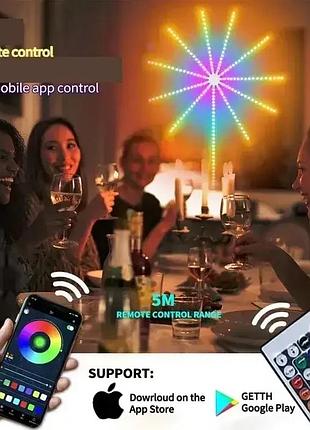 Настенная светодиодная гирлянда фейерверк с пультом и управлением с телефона sfk-18...