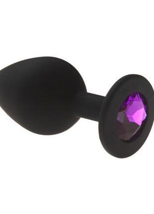 Анальная пробка с кристаллом, black silicone amethyst, m