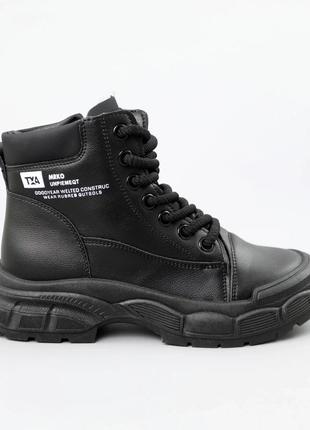 Женские стильные удобные черные ботинки с мехом на шнуровке и молнии, кожаные, экокожа, женская теплая обувь