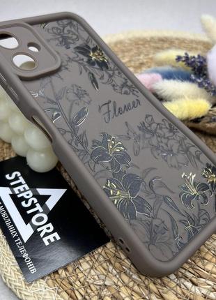 Чехол для samsung a06 (а065) с цветочным принтом объемный с закрытой камерой силиконовый противоударный