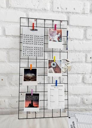 Черный органайзер на стену 60х30 см., клетка 5х5 см. мудборд металлический
