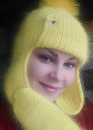 Шапка норка на флісі+варежки