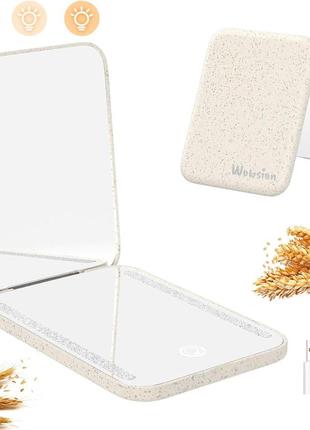 Эко-зеркало wobsion из пшеничной соломы с led-подсветкой 1x/3x, сенсорное, перезаряжаемое для макияжа