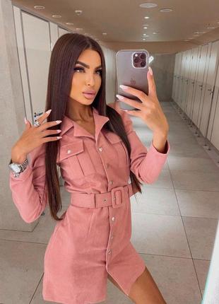 Женское короткое платье с поясом королевский замш 40-42, 42-44, 44-46