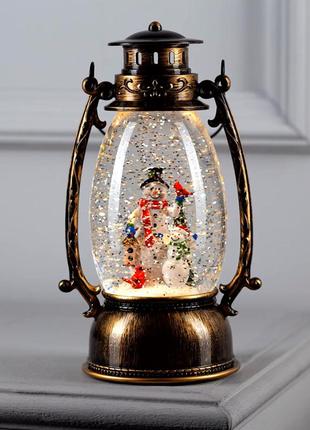 Декор новогодний led музыкальный фонарь 23 см 13342 (бронза антик)
