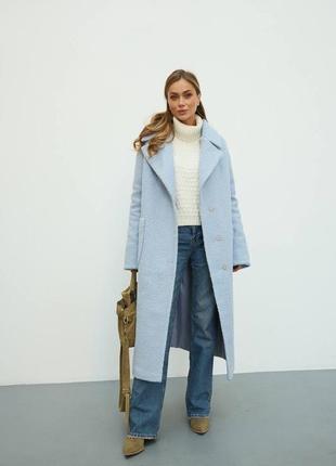 Теплое пальто под пояс шерсть букле