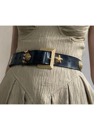 Вінтажний пасок ремінь жіночий чорний морська тематика рідкісний вінтаж