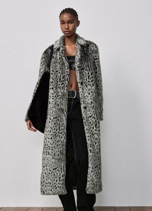 Пальто з тваринним принтом zara xs/xl