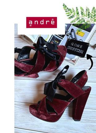 Шикарные бархатные босоножки цвета бургунди от бренда andre (франция)