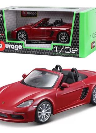 Машинка металева porsche 718 boxster bburago 1:32 порше відкр двері червоний 13*4*6 см (18-43049)