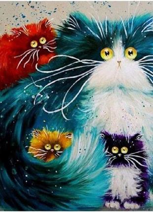 Набор для вышивания крестом " семейка котов" (с рисунком на канве), 40 х 40 см