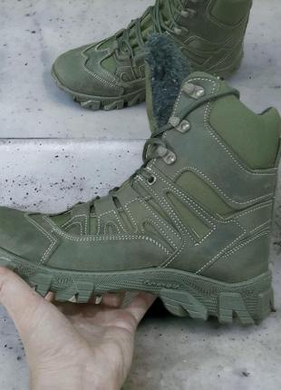 Зимние армейские берцы, ботинки из натуральной кожи с мехом. олива. размер 44 (28,5 см)