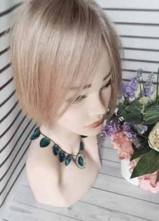 Накладка топер макушка челка 100% натуральный волос седой серый.