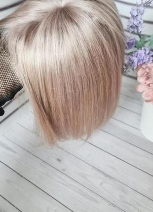 Накладка топер макушка челка 100% натуральный волос седой серый.