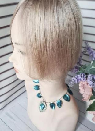 Накладка топер макушка челка 100% натуральный волос седой серый.