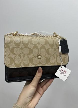 Сумка жіноча coach   💎  mini klare crossbody in signature canvas beige/brown  ki99179