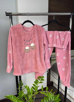Теплая флисовая пижама костюм для дома кофта + штаны махра для девочки подростка