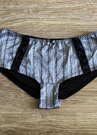 Шикарные трусики, базовые, с кружевом, в темно сером, цвете, в полоску, от дорогого бренда: debenhams 🫶