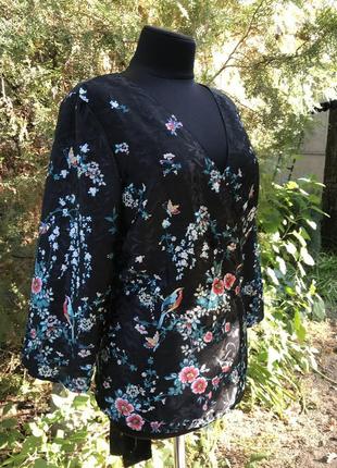 Redhering кимоно накидка на запах принт птиц и цветов