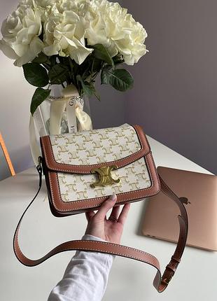 Сумка женская celine  💎  the triomphe bag canvas and calfskin white  ki99244