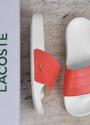 Шлепанцы женские кожаные lacoste living coral коралловые на белой подошве, кораловый, 40
