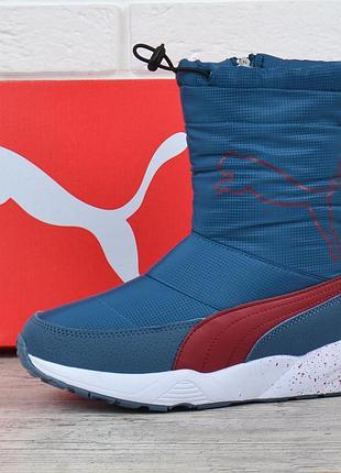 Дутики жіночі зимові чоботи puma trinomic яскраво-сині з червоним із куліскою, бірюзовий, 37
