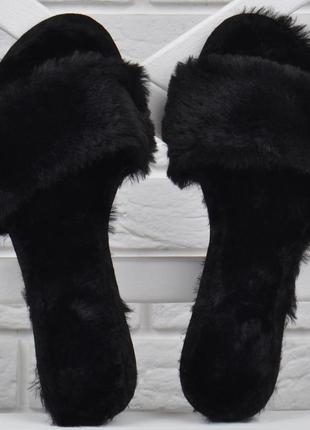 Тапочки женские меховые шлепанцы турция черные бархат, черный, 41
