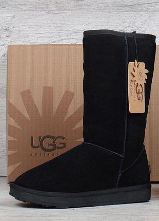 Угги женские высокие ugg Чоботи australia натуральная замша черные, черный, 36