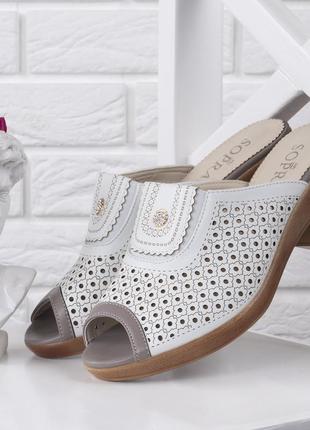 Сабо жіночі sopra на підборах білі з перфорацією, білий, 40