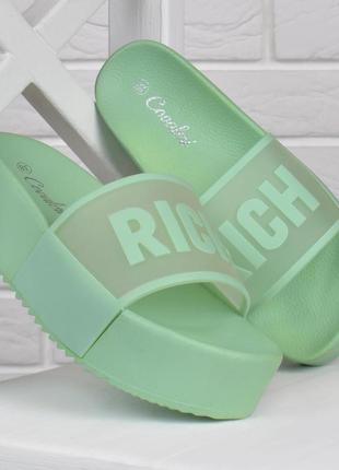 Женские шлепанцы на платформе rich мятные силикон, мятный, 40