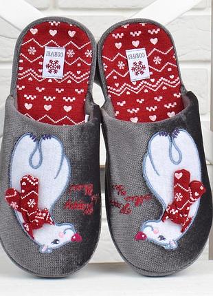 Капці жіночі happy bear 3d об'ємний малюнок сірі, сірий, 38