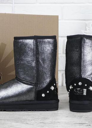 Угги женские кожаные сапоги ugg australia черные серебро, серебряный, 404 фото