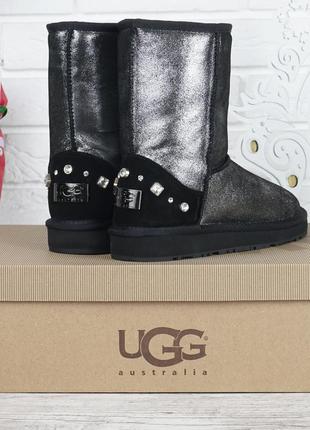 Угги женские кожаные сапоги ugg australia черные серебро, серебряный, 402 фото