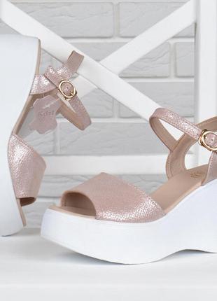 Босоножки женские кожаные на танкетке kaddi pink розовые, розовый, 40