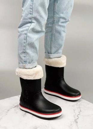 Сапоги пвх утепленные на меху crocs черные, черный, 414 фото