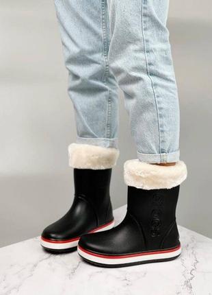 Сапоги пвх утепленные на меху crocs черные, черный, 41