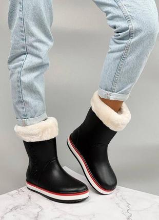Сапоги пвх утепленные на меху crocs черные, черный, 413 фото