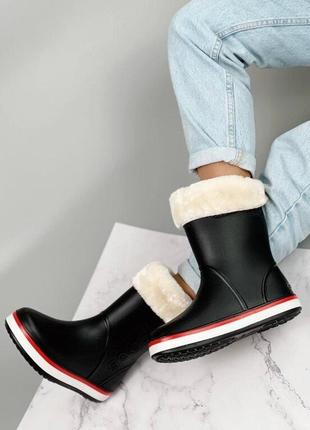 Сапоги пвх утепленные на меху crocs черные, черный, 416 фото