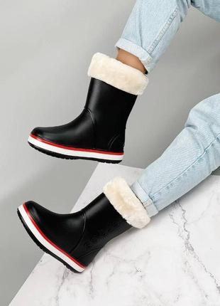 Сапоги пвх утепленные на меху crocs черные, черный, 412 фото