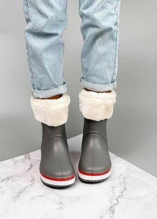 Сапоги пвх утепленные на меху crocs серые, серый, 413 фото