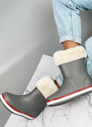 Сапоги пвх утепленные на меху crocs серые, серый, 41