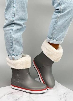 Сапоги пвх утепленные на меху crocs серые, серый, 412 фото