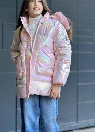 Зимова курточка пуховик на хутрі 116-164 зріст