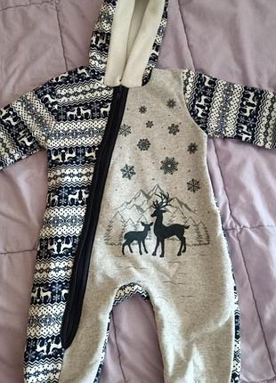 Теплая новая пижамка комбинезон 6-9 мес 68-74 размер