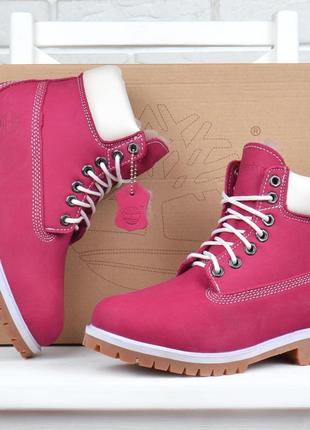 Черевики зимові шкіряні на цигейці rmer timberland 6 inch pink winter fur, рожевий, 39