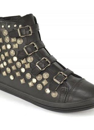 Кеды женские высокие с заклепками all star на ремешках, черный, 38